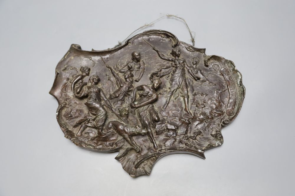 A Viennese cast bronze wall plaque, signed L. Fargoia?, stamped 1892, length 31cm